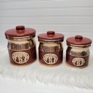 VTG Kromex Rare Copper Country Aluminum Nesting Canister Set of 3 - 1950’s